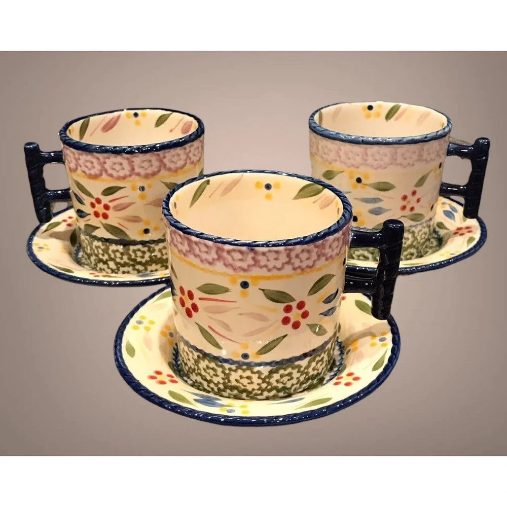 Teapot W/Warmer Stand 6 Cups  & Saucers Set Temptations By Tara Old World‎ Green - Picture 8 of 16